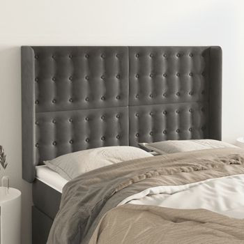 Cabecero Cama | Panel De Cabecera Con Orejas De Terciopelo Gris Oscuro 147x16x118/128 Cm Cfw453905