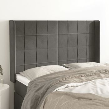 Cabecero Cama | Panel De Cabecera Con Orejas De Terciopelo Gris Oscuro 147x16x118/128 Cm Cfw159999