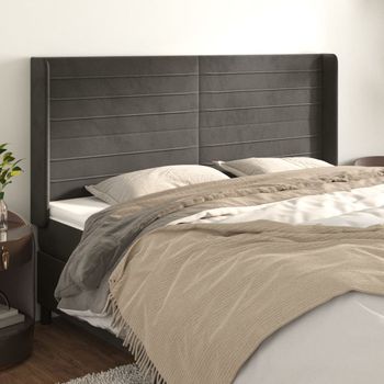 Cabecero Cama | Panel De Cabecera Con Orejas De Terciopelo Gris Oscuro 183x16x118/128 Cm Cfw618199