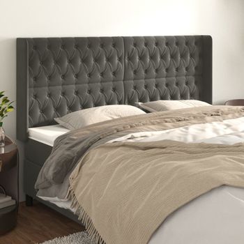 Cabecero Cama | Panel De Cabecera Con Orejas De Terciopelo Gris Oscuro 183x16x118/128 Cm Cfw488048