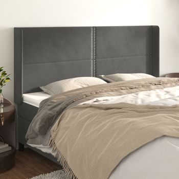 Cabecero Cama | Panel De Cabecera Con Orejas De Terciopelo Gris Oscuro 183x16x118/128 Cm Cfw378196