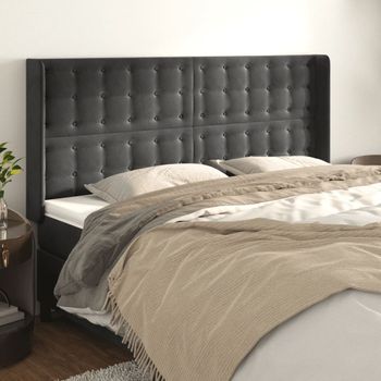 Cabecero Cama | Panel De Cabecera Con Orejas De Terciopelo Gris Oscuro 183x16x118/128 Cm Cfw390138