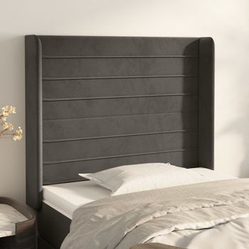 Cabecero Cama | Panel De Cabecera Con Orejas De Terciopelo Gris Oscuro 83x16x118/128 Cm Cfw904838