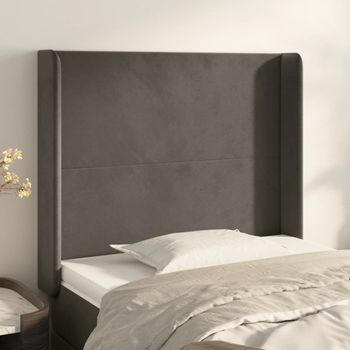 Cabecero Cama | Panel De Cabecera Con Orejas De Terciopelo Gris Oscuro 83x16x118/128 Cm Cfw385418