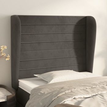 Cabecero Cama | Panel De Cabecera Con Orejas De Terciopelo Gris Oscuro 83x23x118/128 Cm Cfw227876