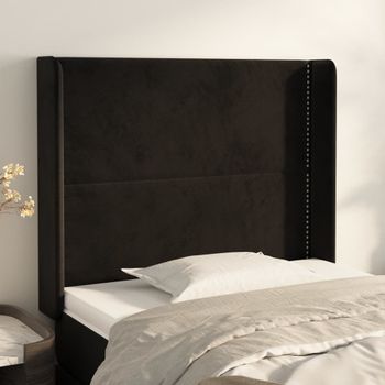 Cabecero Cama | Panel De Cabecera Con Orejas De Terciopelo Negro 83x16x118/128 Cm Cfw339924