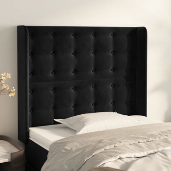 Cabecero Cama | Panel De Cabecera Con Orejas De Terciopelo Negro 83x16x118/128 Cm Cfw879292