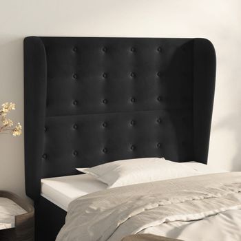 Cabecero Cama | Panel De Cabecera Con Orejas De Terciopelo Negro 83x23x118/128 Cm Cfw973905