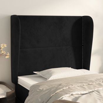 Cabecero Cama | Panel De Cabecera Con Orejas De Terciopelo Negro 83x23x118/128 Cm Cfw695724