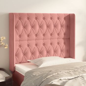 Cabecero Cama | Panel De Cabecera Con Orejas De Terciopelo Rosa 103x16x118/128 Cm Cfw709284