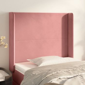 Cabecero Cama | Panel De Cabecera Con Orejas De Terciopelo Rosa 103x16x118/128 Cm Cfw381189