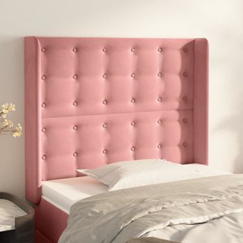 Cabecero Cama | Panel De Cabecera Con Orejas De Terciopelo Rosa 103x16x118/128 Cm Cfw181423