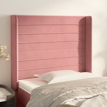 Cabecero Cama | Panel De Cabecera Con Orejas De Terciopelo Rosa 103x16x118/128 Cm Cfw932099