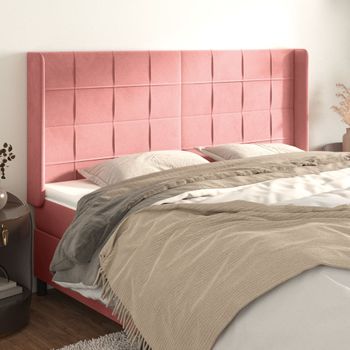 Cabecero Cama | Panel De Cabecera Con Orejas De Terciopelo Rosa 183x16x118/128 Cm Cfw683436