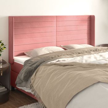 Cabecero Cama | Panel De Cabecera Con Orejas De Terciopelo Rosa 183x16x118/128 Cm Cfw680837