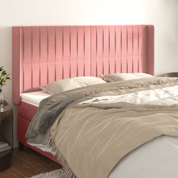 Cabecero Cama | Panel De Cabecera Con Orejas De Terciopelo Rosa 183x16x118/128 Cm Cfw539565