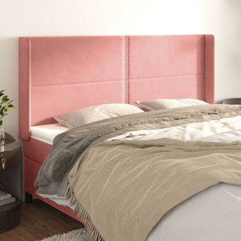 Cabecero Cama | Panel De Cabecera Con Orejas De Terciopelo Rosa 183x16x118/128 Cm Cfw706886