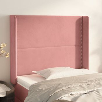 Cabecero Cama | Panel De Cabecera Con Orejas De Terciopelo Rosa 83x16x118/128 Cm Cfw361477