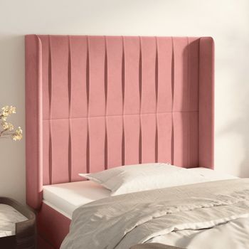 Cabecero Cama | Panel De Cabecera Con Orejas De Terciopelo Rosa 93x16x118/128 Cm Cfw426765