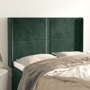 Cabecero Cama | Panel De Cabecera Con Orejas De Terciopelo Verde Oscuro 147x16x118/128cm Cfw845971