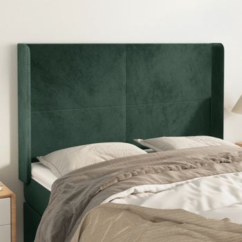 Cabecero Cama | Panel De Cabecera Con Orejas De Terciopelo Verde Oscuro 147x16x118/128cm Cfw489855