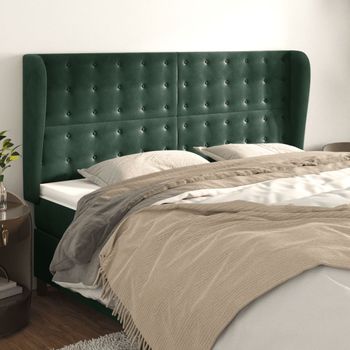 Cabecero Cama | Panel De Cabecera Con Orejas De Terciopelo Verde Oscuro 183x23x118/128cm Cfw183254