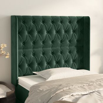 Cabecero Cama | Panel De Cabecera Con Orejas De Terciopelo Verde Oscuro 93x16x118/128 Cm Cfw173506