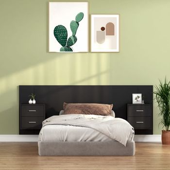 Cabecero De Cama | Panel De Cabecera Con Mesitas Madera Contrachapada Negro Cfw434542