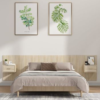 Cabecero De Cama | Panel De Cabecera Con Mesitas Madera Contrachapada Roble Sonoma Cfw348977