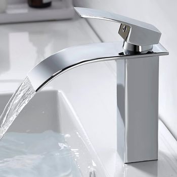 Grifo De Baño En Cascada Moderno, Grifo Para Fregadero De Diseño Elegante, Grifo Mezclador De Latón, Disponible Agua Fría Y Caliente, Grifo Cromado G 3/8