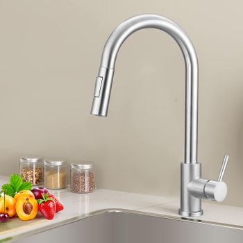 Grifo De Cocina Mezclador Con Ducha Extraíble - Grifo De Cocina De Acero Inoxidable Giratorio De 360° Grifo Mezclador Para Fregadero Con 2 Modos De Salida De Agua - Cepillado