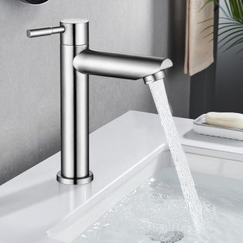 Grifo De Agua Fría Cromado Con Conexión Flexible, Grifo Mezclador Para Lavabo De Baño Con Caño De 93,4 Mm De Altura Para Wc, Baño