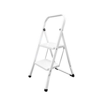 Escalera Doméstica 2 Peldaños, Acero, Peldaños Anchos, Soporta 150 Kg. Blanco, Keroppa