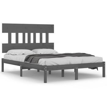 Estructura De Cama De Madera Maciza Gris 120x200 Cm