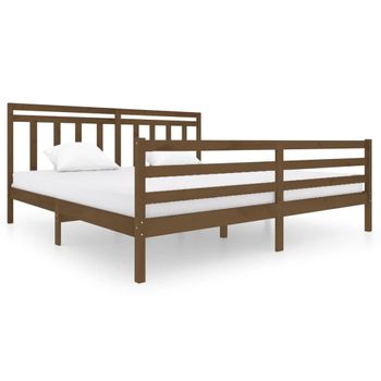 Estructura De Cama Madera Maciza Marrón Miel 200x200 Cm