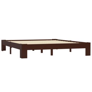 Estructura De Cama Madera Maciza Pino Marrón Oscuro 160x200 Cm