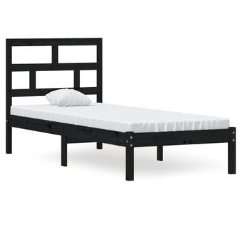 Estructura Cama Madera Maciza Individual Negro 75x190 Cm