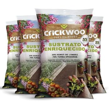 Crickwoo - Pack 4x Sustrato Universal Premium Con Humus De Lombriz – 4 Sacos De 50 L – Total 200 L – 30% Humus Y 70% Turba Sphagnum