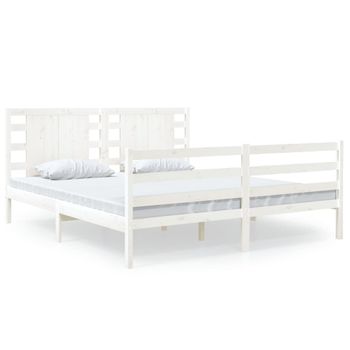 Estructura De Cama De Madera Maciza De Pino Blanco 140x190 Cm