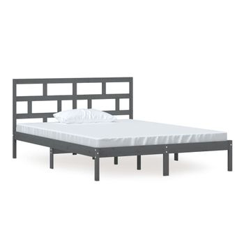 Estructura De Cama De Madera Maciza Gris 150x200 Cm