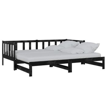 Sofá Cama Extraíble Madera Maciza De Pino Negro 2x(90x200) Cm