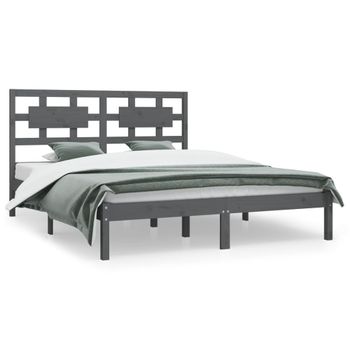 Estructura De Cama Madera Maciza De Pino Gris 150x200 Cm