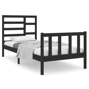 Estructura De Cama Individual Madera Maciza Negra 90x190 Cm