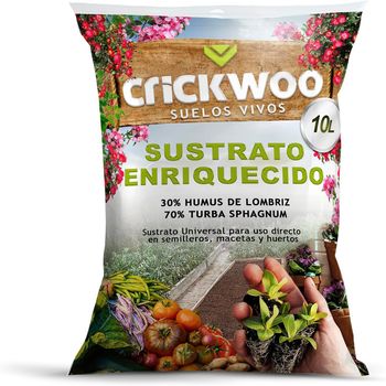 Crickwoo - Sustrato Universal Premium Con Humus De Lombriz – Saco De 10 L – 30% Humus Y 70% Turba Sphagnum