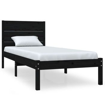 Estructura De Cama Individual Madera Maciza Negra 90x190 Cm