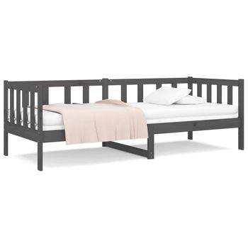 Sofá Cama Madera Maciza De Pino Gris 80x200 Cm