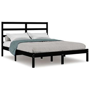 Estructura De Cama De Madera Maciza De Pino Negra 140x190 Cm