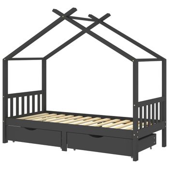 Estructura De Cama Infantil Y Cajones Madera Pino Gris 90x200cm