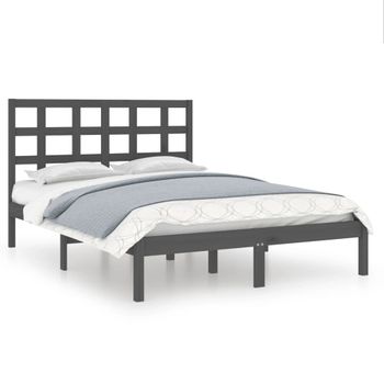 Estructura De Cama Madera Maciza Gris King Size 150x200 Cm