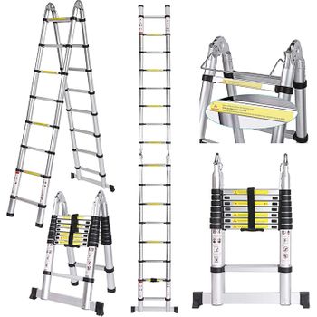 Escalera Plegable, Escalera Telescópica De Aluminio, Escalera Extensible, 5 M, 2.5m+2.5m